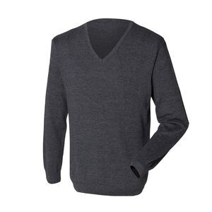 Henbury Mens 12 Gauge Fine Knit V-Neck Jumper Sweatshirt Sizes XS-4XL / Grey Mar